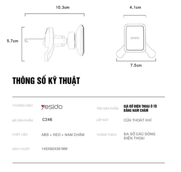 Giá Đỡ Điện Thoại Ô TÔ Sử Dụng Nam Châm, Cải tiế mới, Dễ Dàng Sử Dụng YESIDO