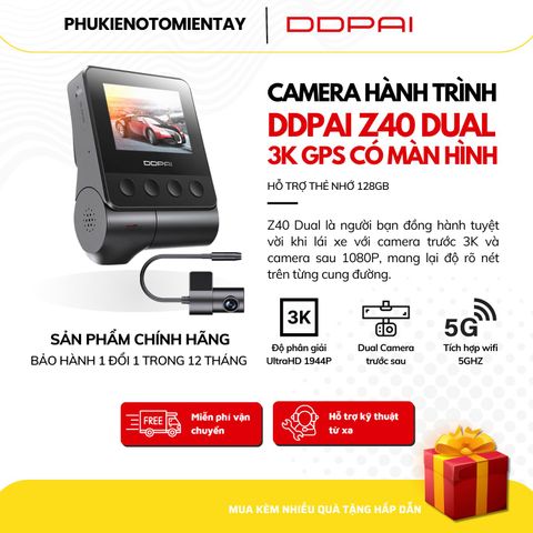 Camera Hành Trình Ô tô DDPAI Z40 Dual 1944P Ghi Hình Trước Sau Chính Hãng Bảo Hành 12 Tháng, Hỗ Trợ Thẻ Nhớ 128GB, Tính Năng Giám Sát Đỗ Xe 24 Giờ