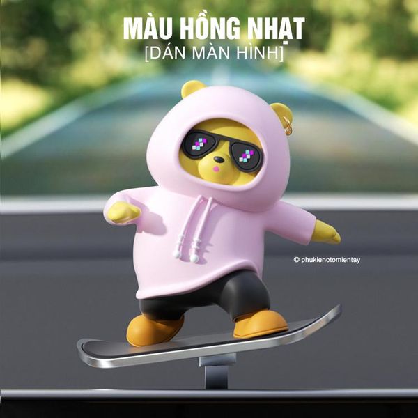 Trang Trí Ô tô Mô Hình Gấu Trượt Patin Dễ Thương, Chuyển Động Theo Quán Tính Trên Táp Lô Xe