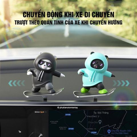 Trang Trí Ô tô Mô Hình Gấu Trượt Patin Dễ Thương, Chuyển Động Theo Quán Tính Trên Táp Lô Xe