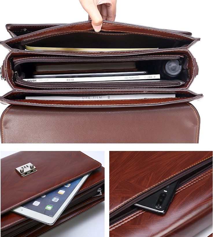  Cặp da khóa số công sở AS9618 đựng tài liệu laptop màu nâu. 