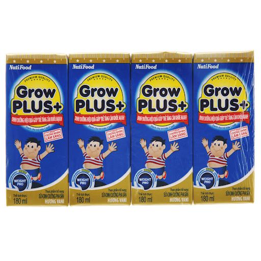  Lốc 4 hộp sữa uống dinh dưỡng pha sẵn NutiFood Grow Plus+ vani 110ml/180ml (tăng cân khoẻ mạnh) 