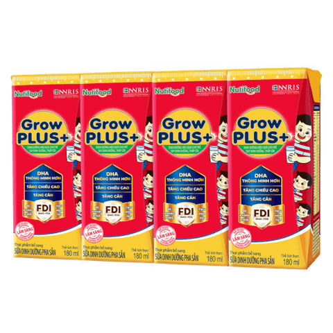 Lốc 4 hộp sữa dinh dưỡng pha sẵn NutiFood Grow Plus+ vani hộp 110ml/ 180ml (cho trẻ thấp còi) 