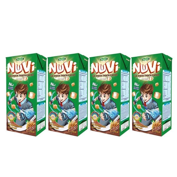  Lốc 4 Hộp Sữa lúa mạch thạch cacao NutiFood Nuvi 180ml 