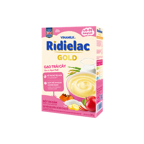  [MẪU MỚI] Bột ăn dặm RIDIELAC GOLD Gạo trái cây - Hộp giấy 200g 