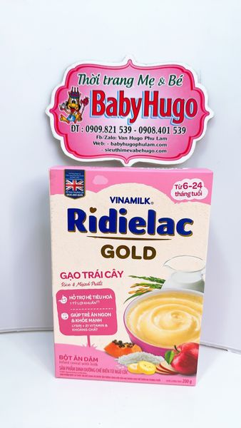  [MẪU MỚI] Bột ăn dặm RIDIELAC GOLD Gạo trái cây - Hộp giấy 200g 