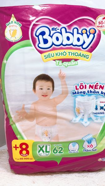  Tã quần Bobby Size XL 62 Miếng (tặng 8 miếng) 