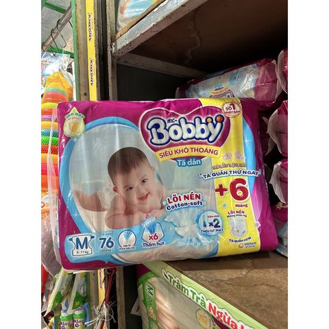  [TẶNG 6 MIẾNG] TÃ DÁN BOBBY SIÊU THOÁNG SIZE M 76 MIẾNG (6- 11kg) 