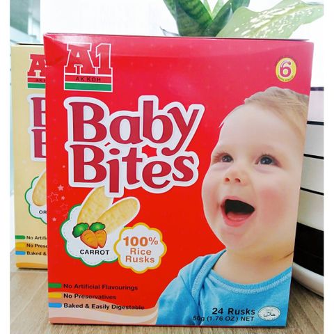  Bánh Gạo Ăn Dặm Vị Cà Rốt Baby Bites Hiệu A1 (hộp 50g) 