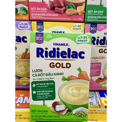  Bột Ăn Dặm Vinamilk Ridielac Gold Lươn Cà Rốt Đậu Xanh Hộp 200g 
