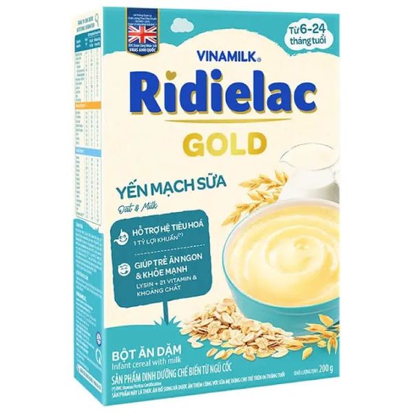  [Mẫu Mới ]BỘT ĂN DẶM RIDIELAC GOLD YẾN MẠCH SỮA - HỘP GIẤY 200G 