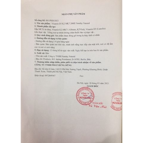  Vitamin D3 K2 MK7 Sunday Natural Đức 20ml 