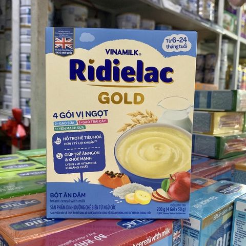  [MẪU MỚI] BỘT ĂN DẶM RIDIELAC GOLD 4 Gói VỊ NGỌT - HỘP GIẤY 200G 