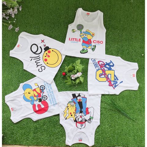  SET 5 Áo 3 Lỗ Trắng HUGO cho bé (Từ sơ sinh đến 20kg)-Áo cotton trắng 