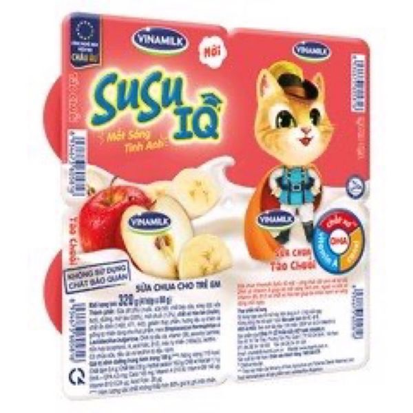  [HỎA TỐC] Sữa chua ăn SuSu IQ Màu Đỏ Vị táo chuối - Vỉ 4 hộp x 80g 