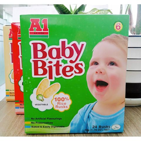  Bánh Gạo Ăn Dặm Vị Rau Củ Baby Bites A1 (hộp 50g) Bé từ 6 tháng 