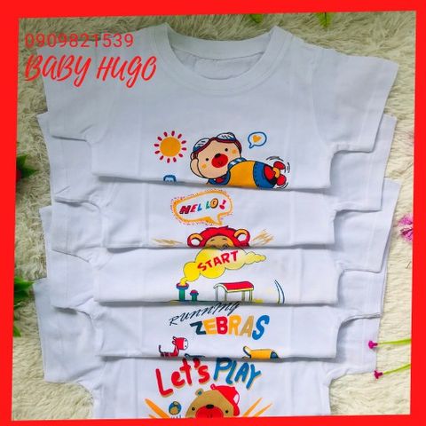  SET 5 ÁO TAY NGẮN FANY TRẮNG  BÉ TRAI IN HÌNH (Từ 6kg đến 35kg) 