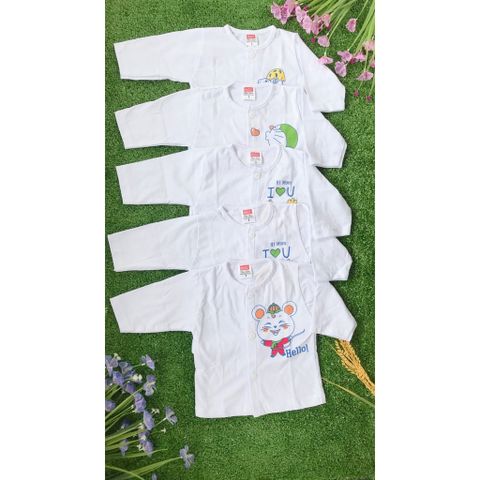  Set 5 Áo Sơ sinh HUGO tay dài cài giữa màu trắng (Từ Sơ sinh đến 20 kg) 