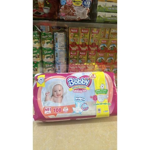  [Tặng 6 miếng] Miếng lót sơ sinh Bobby NB1 108 miếng ( Bé dưới 1 tháng) 