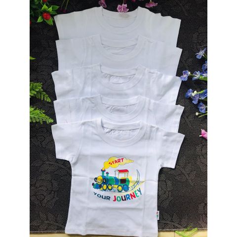  SET 5 ÁO TAY NGẮN FANY TRẮNG  BÉ TRAI IN HÌNH (Từ 6kg đến 35kg) 