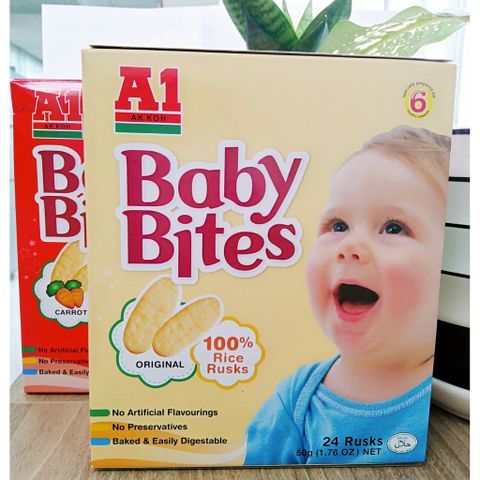  Bánh Gạo Ăn Dặm Vị Tự Nhiên Baby Bites A1 (hộp 50g) BéTừ 6 tháng 