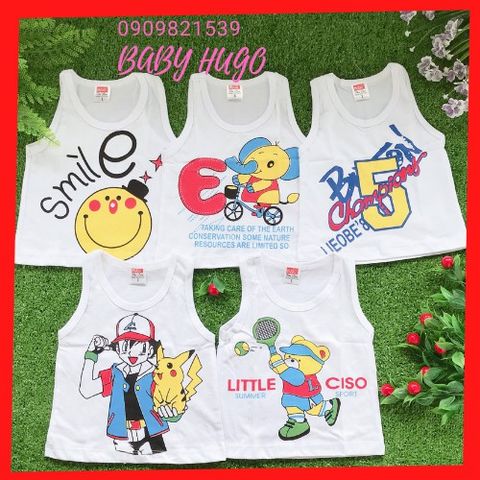  SET 5 Áo 3 Lỗ Trắng HUGO cho bé (Từ sơ sinh đến 20kg)-Áo cotton trắng 