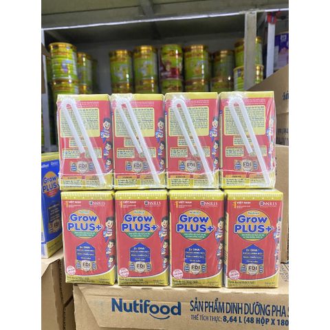  Lốc 4 hộp sữa dinh dưỡng pha sẵn NutiFood Grow Plus+ vani hộp 110ml/ 180ml (cho trẻ thấp còi) 
