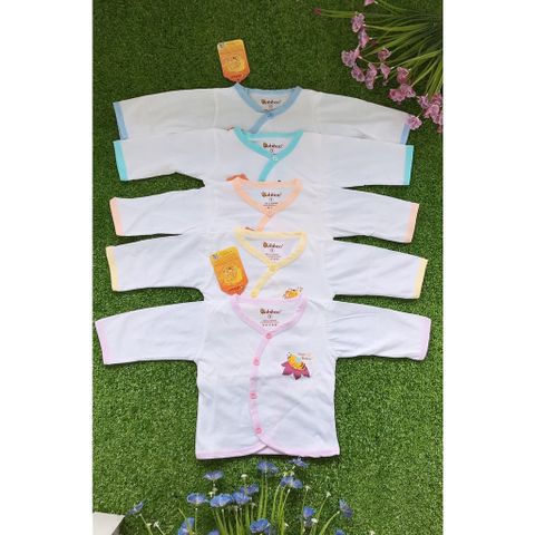  SET 5 ÁO Sơ Sinh Cổ Tim Viền Màu Tay Dài BABIBOO (Đủ Màu) 