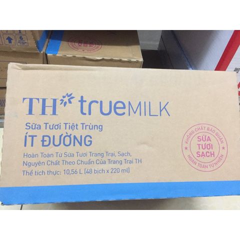  Thùng 48 Bịch Sữa Tươi TH True Milk Ít Đường Bịch 220ml 