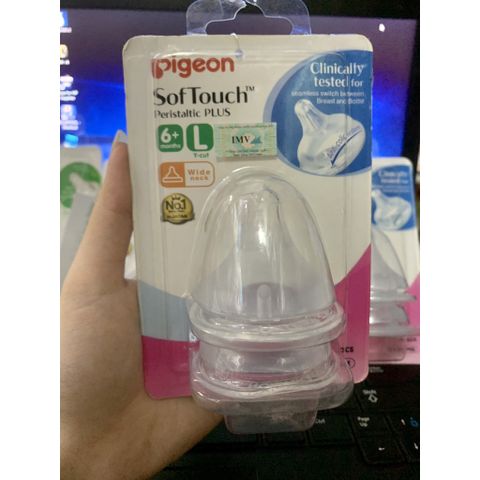  [VỈ 2 CÁI] Núm Ty Pigeon Cổ Rộng Softouch Plus - Size M/L/LL 