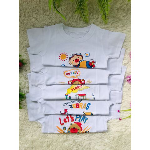  SET 5 ÁO TAY NGẮN FANY TRẮNG  BÉ TRAI IN HÌNH (Từ 6kg đến 35kg) 