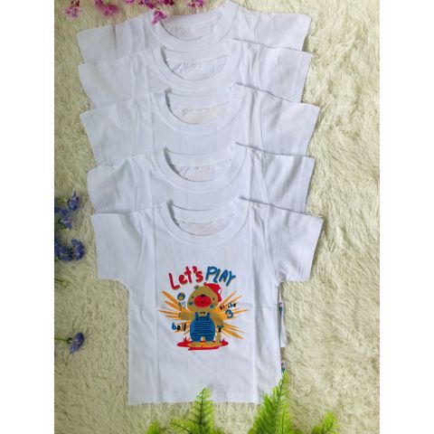  SET 5 ÁO TAY NGẮN FANY TRẮNG  BÉ TRAI IN HÌNH (Từ 6kg đến 35kg) 
