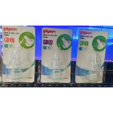  Vỉ 2 Núm vú Pigeon cổ hẹp size S, M, L, Y (Indonesia) 