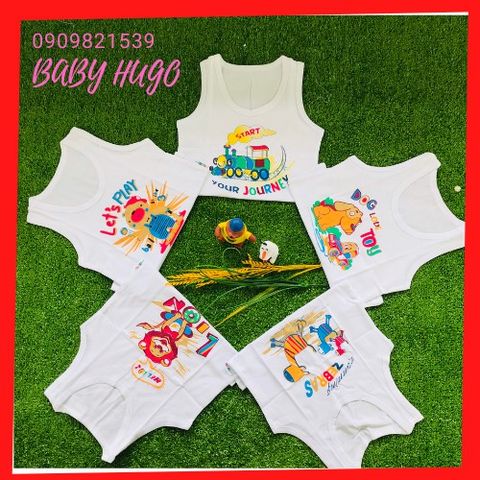 Set 5 ÁO BA LỖ FANY TRẮNG BÉ TRAI IN HÌNH (Từ 3kg đến 35kg) 