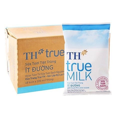  Thùng 48 Bịch Sữa Tươi TH True Milk Ít Đường Bịch 220ml 