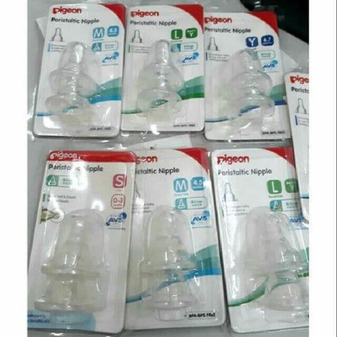  Vỉ 2 Núm vú Pigeon cổ hẹp size S, M, L, Y (Indonesia) 