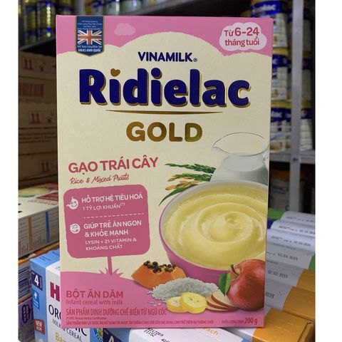  [MẪU MỚI] Bột ăn dặm RIDIELAC GOLD Gạo trái cây - Hộp giấy 200g 