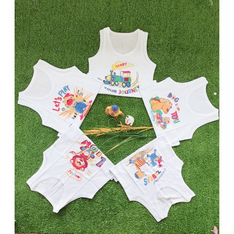  Set 5 ÁO BA LỖ FANY TRẮNG BÉ TRAI IN HÌNH (Từ 3kg đến 35kg) 