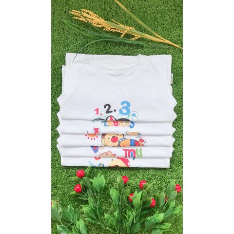  SET 5 ÁO SÁT NÁCH  FANY TRẮNG BÉ TRAI IN HÌNH (Từ 6kg đến 35kg) - HÌNH IN THAY ĐỔI THEO TỪNG ĐỢT HÀNG 