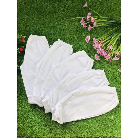  Set 5 Quần dài trắng FANY ống bo từ sơ sinh đến 40kg- Quần cotton trắng 