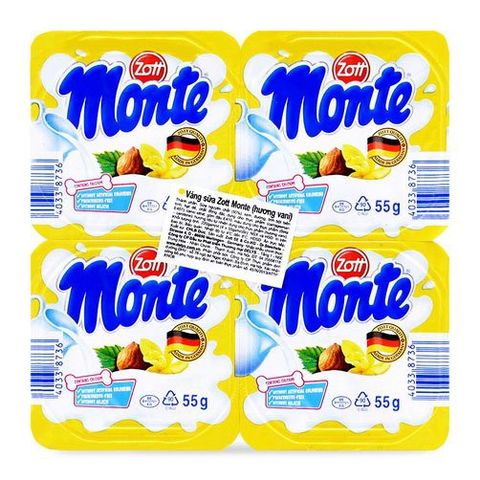 [HỎA TỐC] Váng sữa Monte hương vani - 55g x 4 hộp Bé trên 6 tháng 