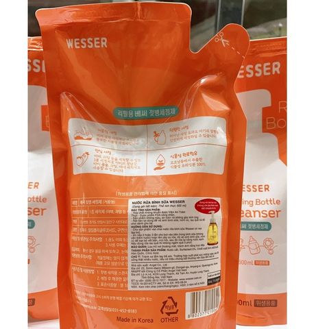  [MẪU MỚI] Nước rửa bình sữa Wesser cho bé Chai Hoặc Bịch 500ml 