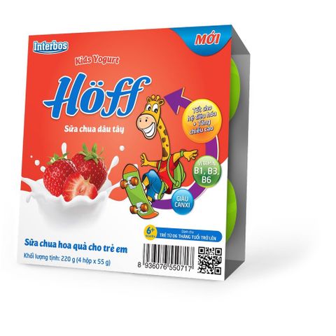  [HỎA TỐC] Lốc 4 hộp Sữa chua Hoff vị dâu tây 