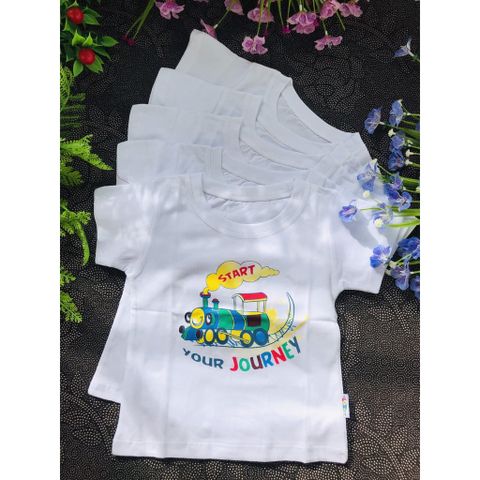  SET 5 ÁO TAY NGẮN FANY TRẮNG  BÉ TRAI IN HÌNH (Từ 6kg đến 35kg) 