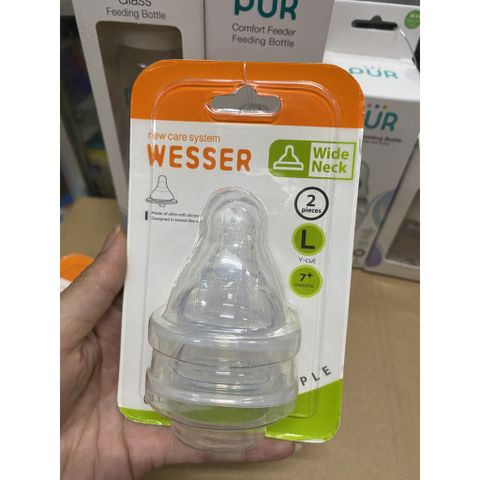  Vỉ 2 Núm Vú Bình Sữa Cổ Rộng Wesser Size S/M/L 