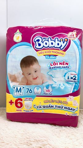  [TẶNG 6 MIẾNG] TÃ DÁN BOBBY SIÊU THOÁNG SIZE M 76 MIẾNG (6- 11kg) 