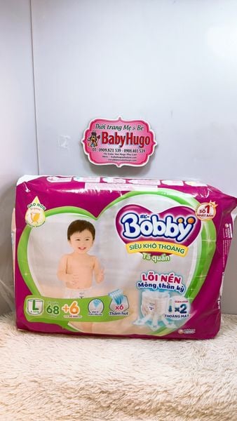  (Tặng 2 miếng)  Tã quần BOBBY Size L 68 Miếng (9-13kg) 