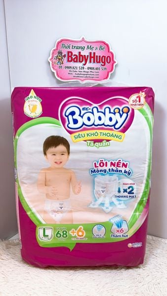  (Tặng 2 miếng)  Tã quần BOBBY Size L 68 Miếng (9-13kg) 