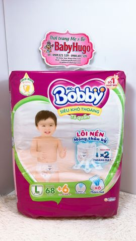  (Tặng 2 miếng)  Tã quần BOBBY Size L 68 Miếng (9-13kg) 