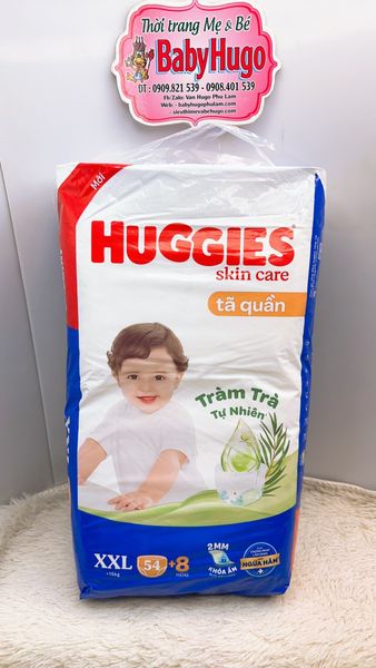  [TẶNG 8 MIẾNG] Tã quần Huggies TRÀM TRÀ TỰ NHIÊN - Size XXL Gói 54 miếng (Cho bé 15kg-25kg) 